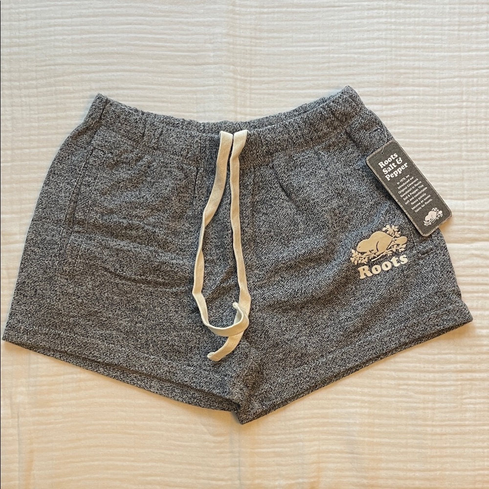 Roots Charcoal Knit Shorts with Cream Drawstring